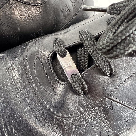 LOUIS VUITTON Monogram Black Leather Mens Logo sneakers Marked as 10.5 11.5US - Picture 8 of 15